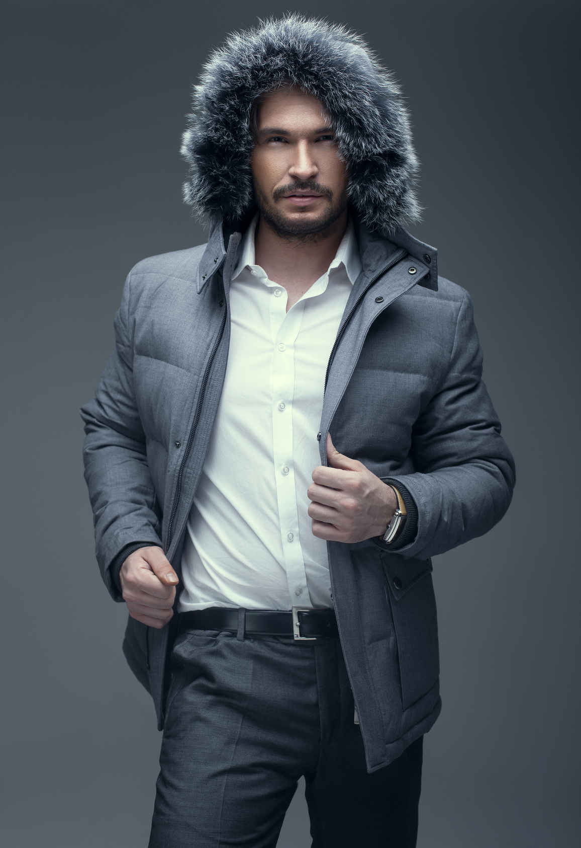 Handsome model wearing Winter Jacket